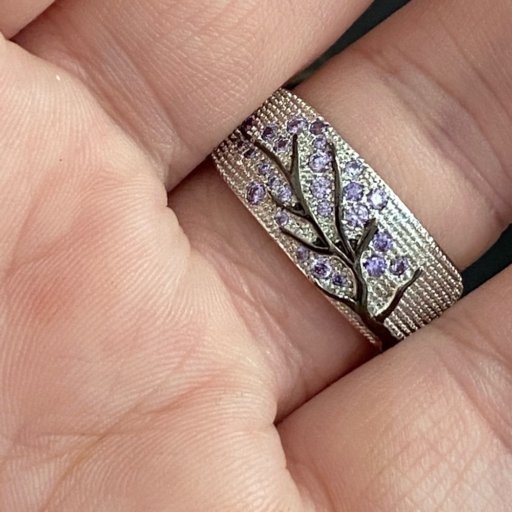 New 925 Silver Tree Branch Purple Crystal Ring - Picture 8 of 8